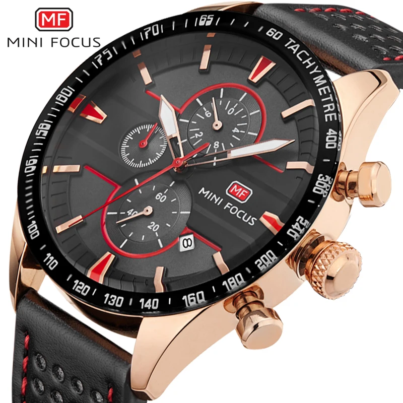 Luxuriöse wasserdichte Sport-Quarzuhr für Herren, Lederarmband, modische Chronograph-Armbanduhr mit leuchtenden Zeigern