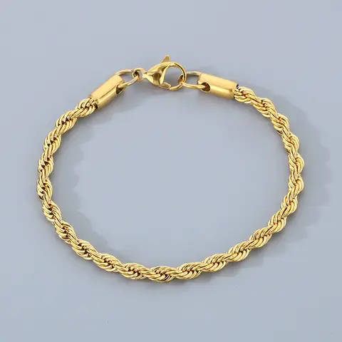 18k Gold Plated 925 Sterling Silver 4MM Chain Bracelets for Men Women Unisex Simple Charm Bracelet Wedding Party Gift 20cm 8in
