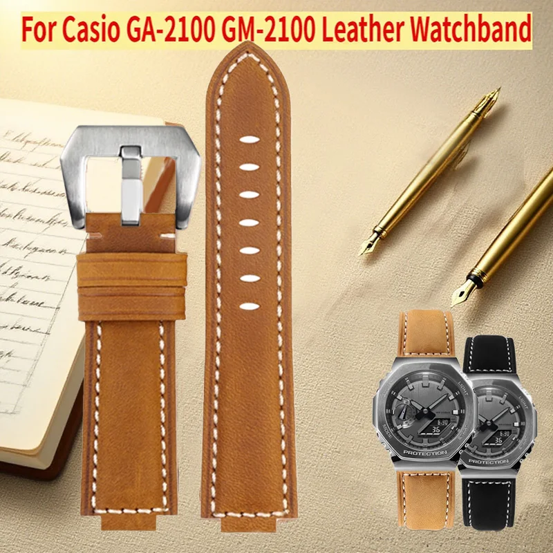 

2100 Bracelet Leather Watchband For Casio GA-2100 GM-2100 black Watch Strap Modified Matte Vintage16mm n Wristband Accessories