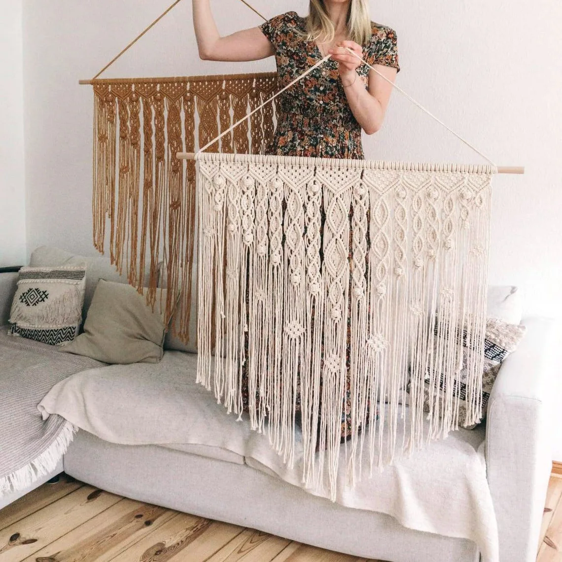 

Bohemian Style Handmade Nordic Wall Decorative Tapestry Bedside Hanging Decoration for B&B Cotton Plain Color Wall Hanging