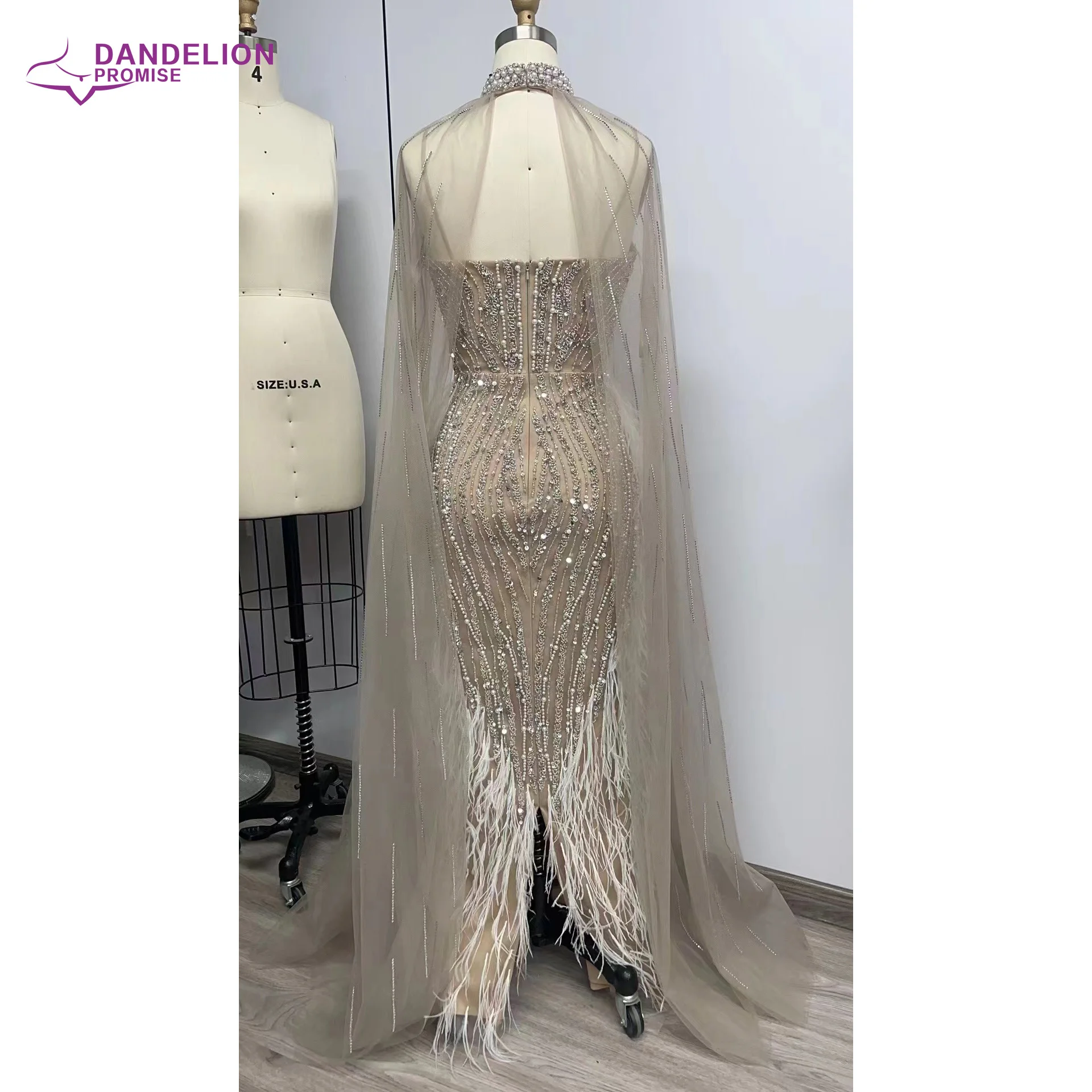 Luxury Mermaid  Spaghetti Strap Beaded Feather Evening Dresses Prom Gowns 2024 For Woman Wedding Party