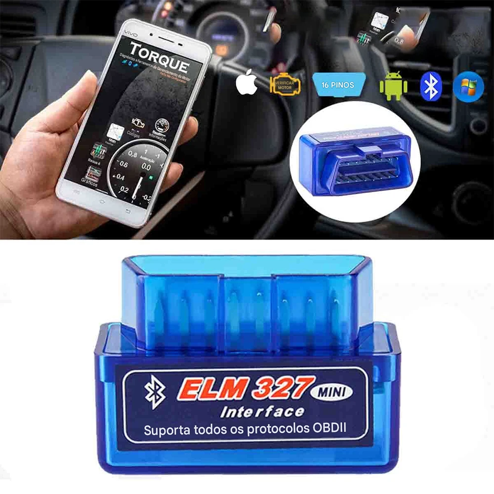 Mini Scanner Automotivo OBD2 Bluetooth EML 327 Para Android Leitura Rápida e Diagnóstico Veicular