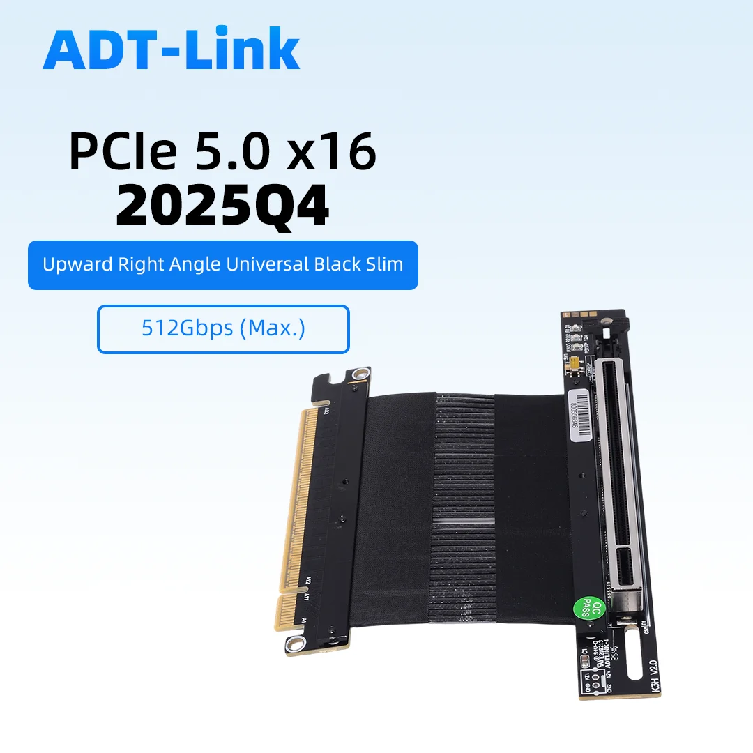 

ADT-Link PCIe 5.0 X16 GPU Extension Riser Cable 90 180 Degree GEN5 512Gbps High Speed for NVIDIA RTX50 AMD RX90 Graphics Card