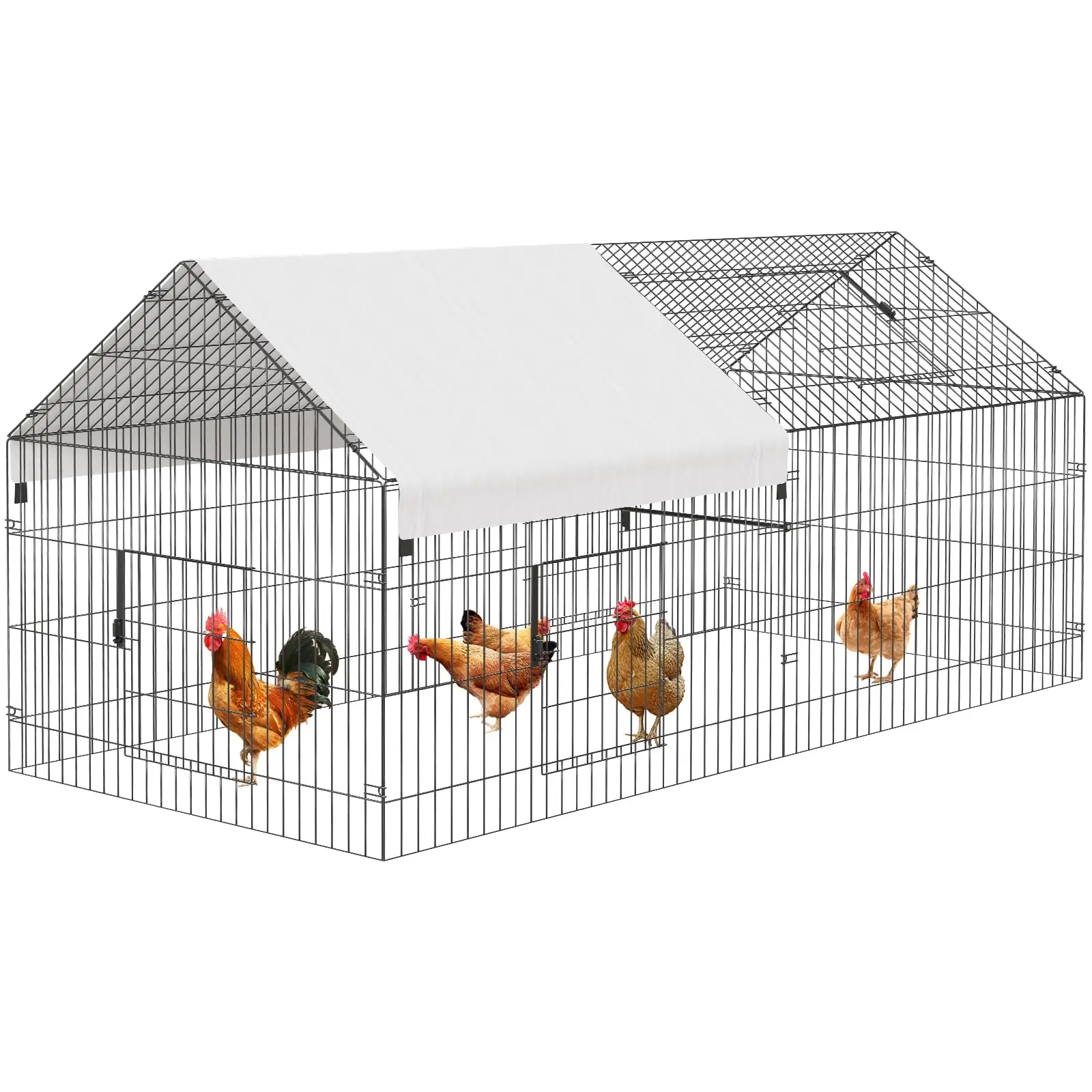 

86"×40"×40" Metal Chicken Coop,Chicken Run with Waterproof Cover, Outdoor Backyard Farm Animal Enclosure Crate Pet Playpen