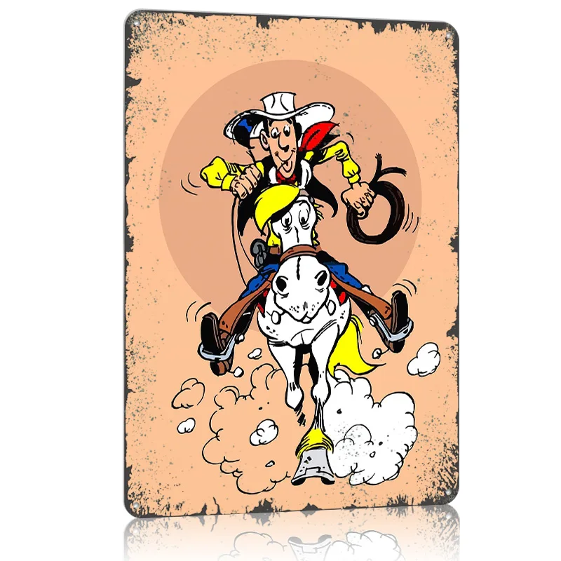 لاكي لوك هورس كاريكاتير طباعة ملصق معدني على ديكورات الحائط علامات القصدير المعدنية القابلة للتخصيص لتزيين الحائط الفني