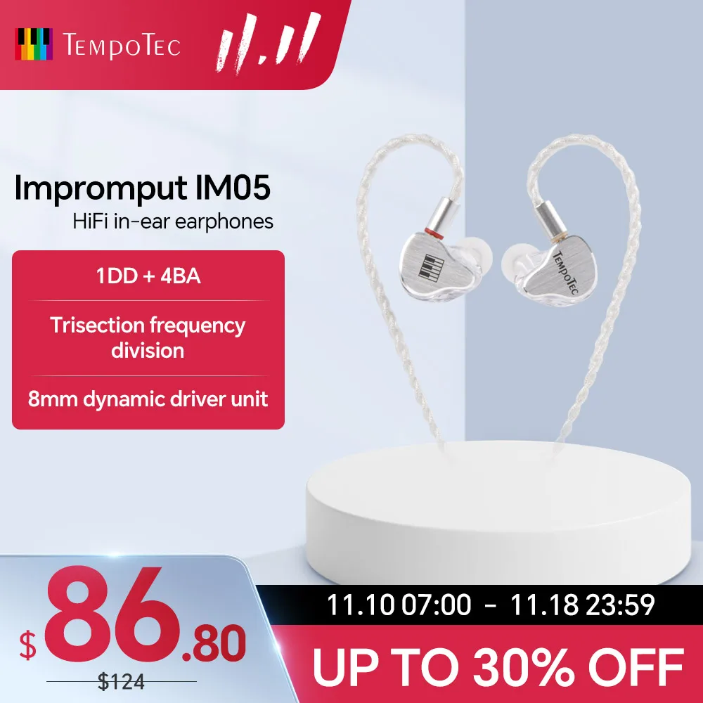 TempoTec IM05 1DD+4BA,0.78mm pin,3.5mm cable-detachable, HiFi in-ear earphones