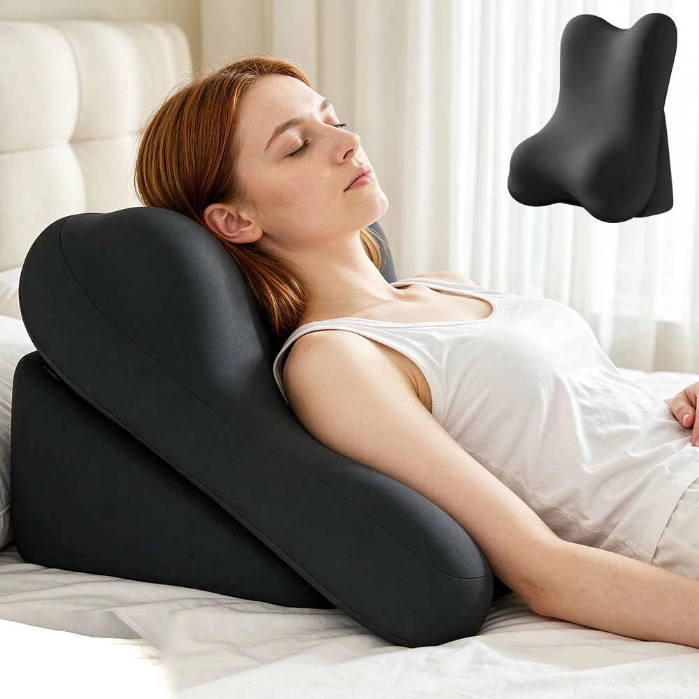 Cuscini e guanciali per il letto, cuscino a cuneo, cuscino ergonomico in memory foam regolabile in diverse posizioni, ideale per sostenere il collo e la parte bassa della schiena, adatto per leggere,