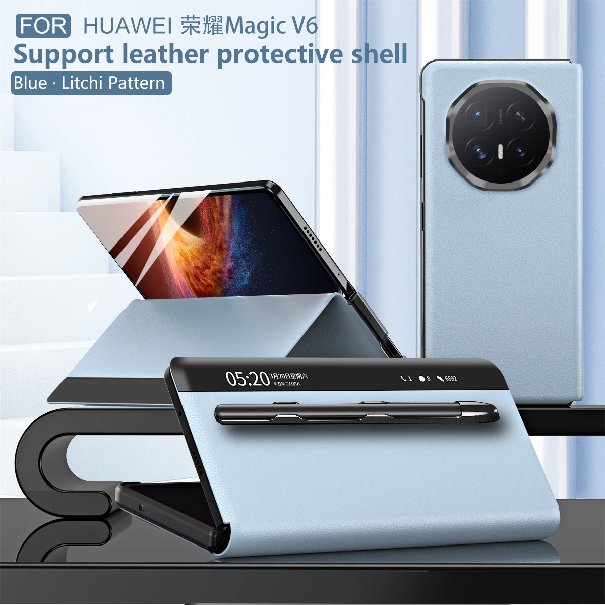 

Smart View Leather Case Auto Sleep Wake Shockproof Anti-fingerprint Kickstand Pen Slot Stylus for Honor Magic V6 V5 V3 V2 Vs2
