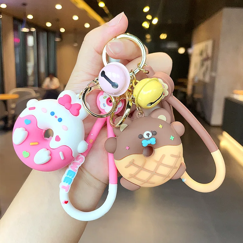 Cartoon Donut Animal Keychain Cute Dinosaur Bunny Bear Cat Doll Exquisite Pendant Key Chain for Women Girl Backpack Keyring Gift