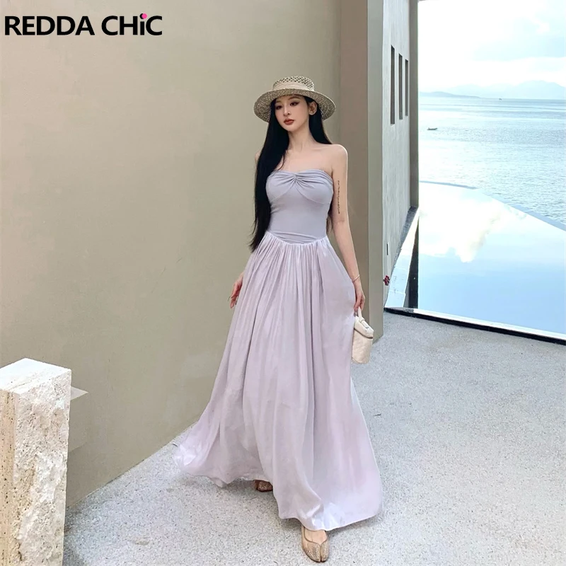 

ReddaChic Women Modal Patchwork Camisole Dress Solid Twist Corset A-line Swing Ruffle Midi Long Dress Casual Summer Clothes
