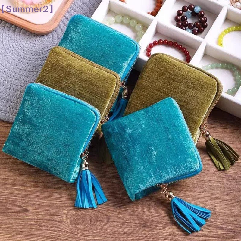 Xia26-Layer Jewelry Storage Bag With Tassel Pendant Large Capacity Zipper Ring Bracelet Bag Travel Jewelry Storage Pouch{S}