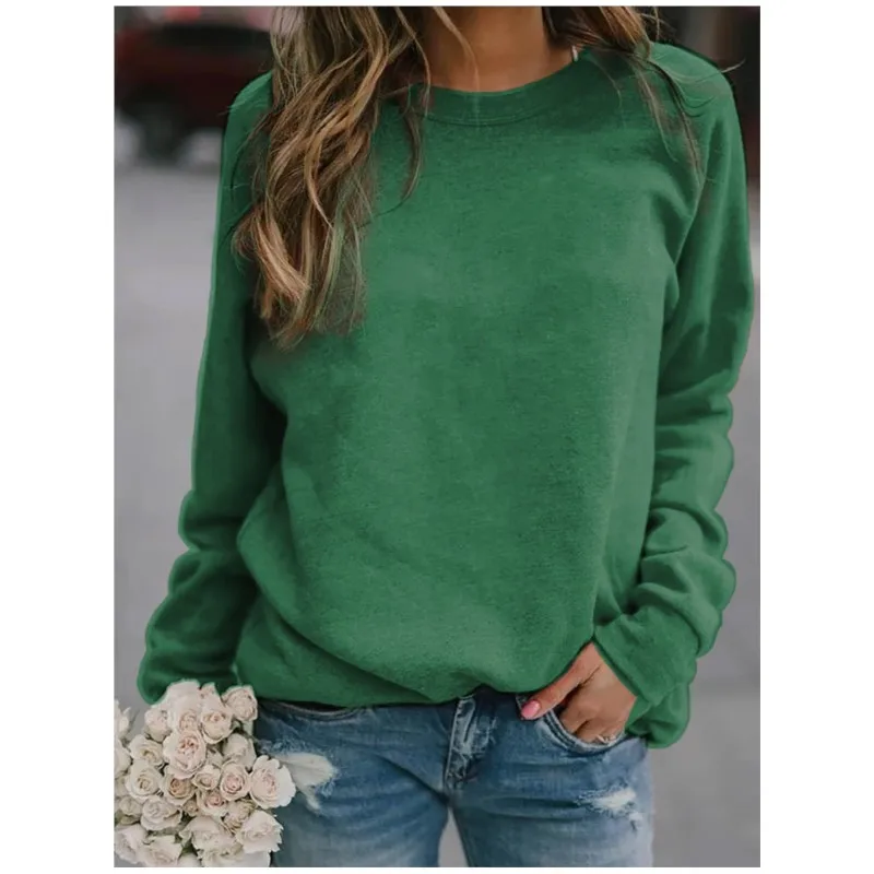 2024 Women\'s Autumn/Winter New Long Sleeve Solid Color Korean Loose Comfortable Round Neck T-shirt Sweatshirt Top Women\'s Wear