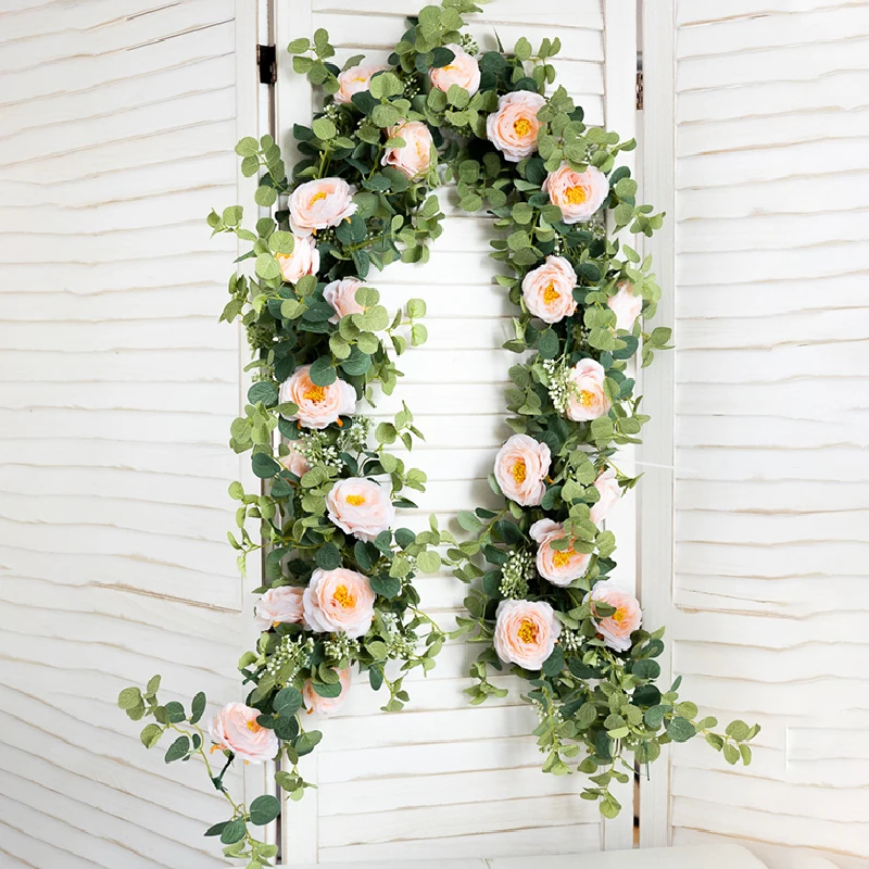 

180cm Artificial Flower Rattan Exquisite Wreath Silk Wedding Party Banquet Decoration Arch Fake Plant Rattan Garden Wall Hanging