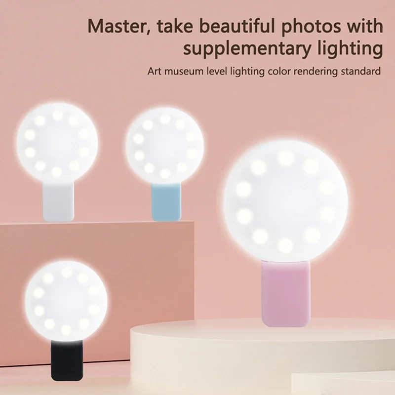 Mobile Phone Fill Flash Lens Ring Light Lamp Portable Clip Three Stop Dimming Mini Durable Practical 10 LED Selfie Ring Beauty