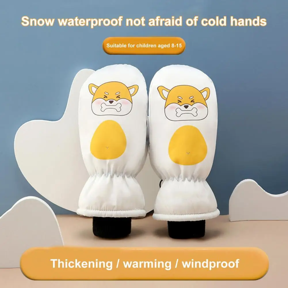 

Cartoon Ski Gloves Ultra-thick Waterproof Ski Gloves with Plush Lining for Toddlers Cartoon Print Winter Warmth Guaranteed