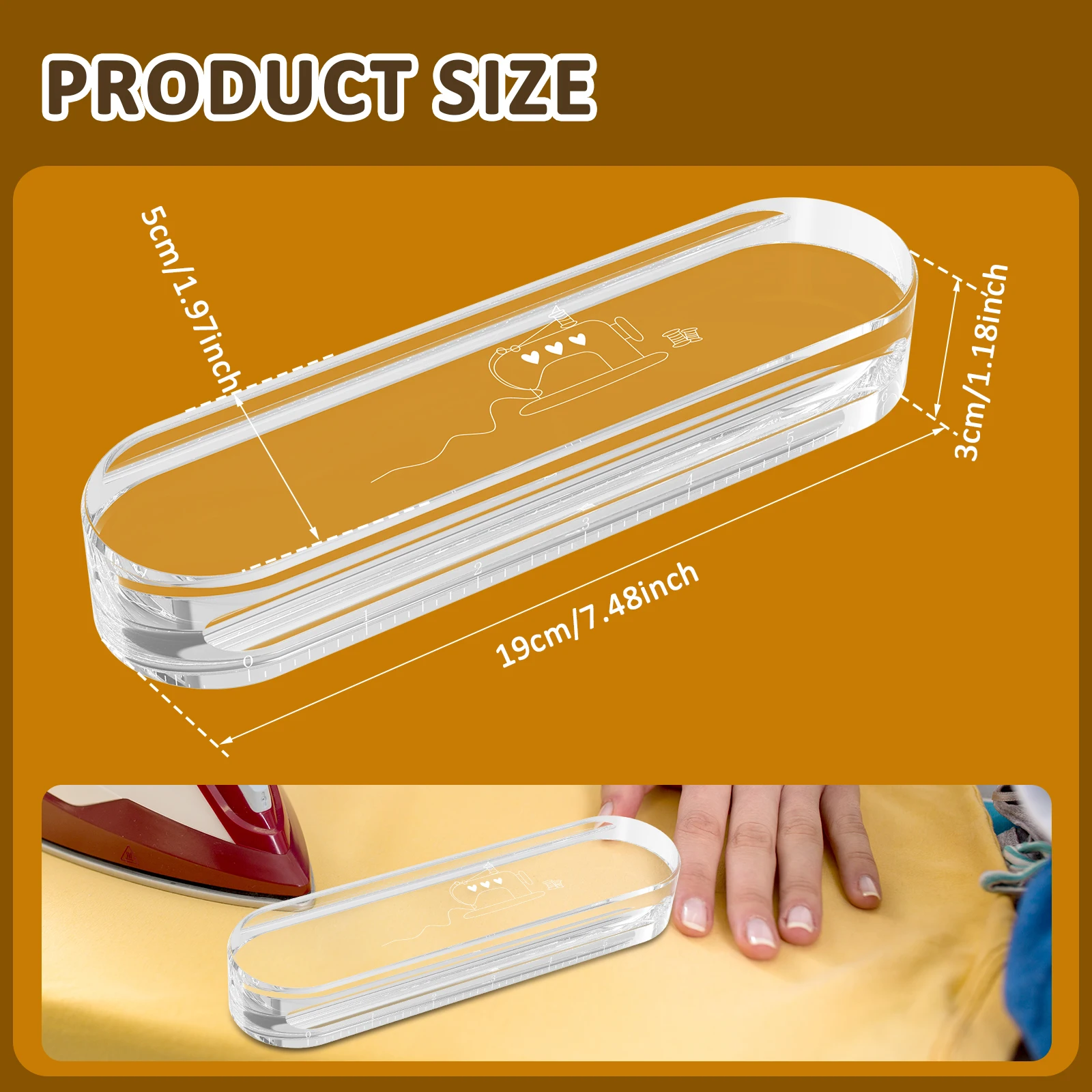 

Tailor Clappers Clear Acrylic Clapper Sewing Tool with Scale Smooth Sewing Clappers Heat Resistant Quilter Clapper Practical