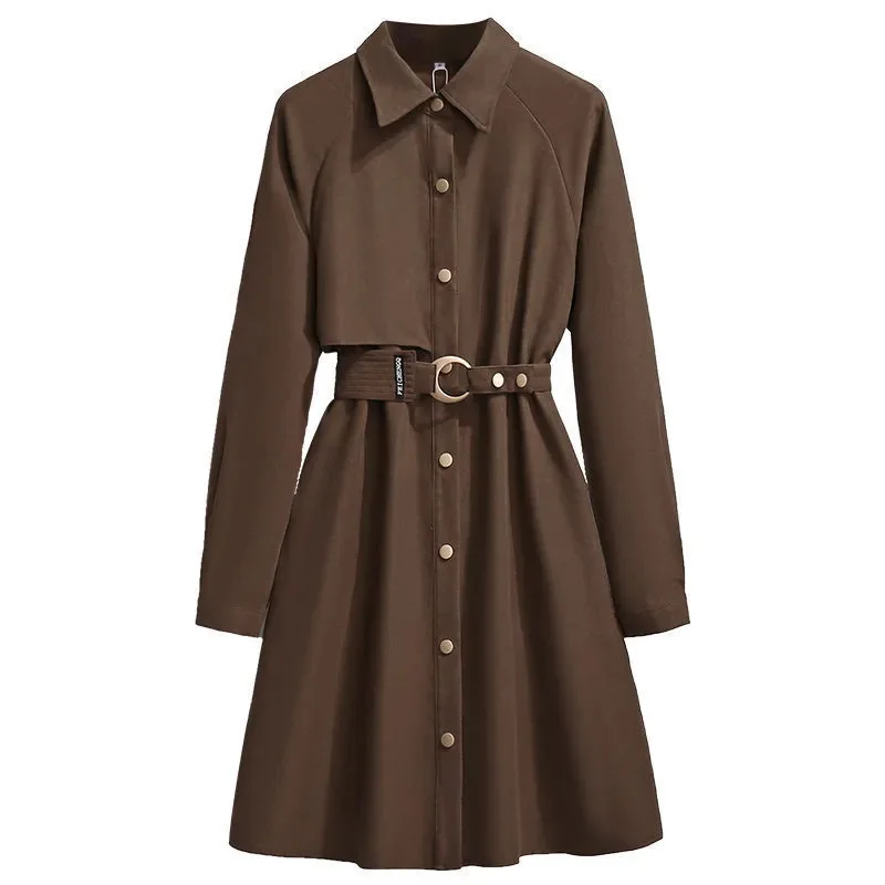 

New Dresses Women Spring Autumn Dress 2024 New Fashion Single-Breasted Belt Mid-Long Vestidos Coat Long Sleeve Tops Female