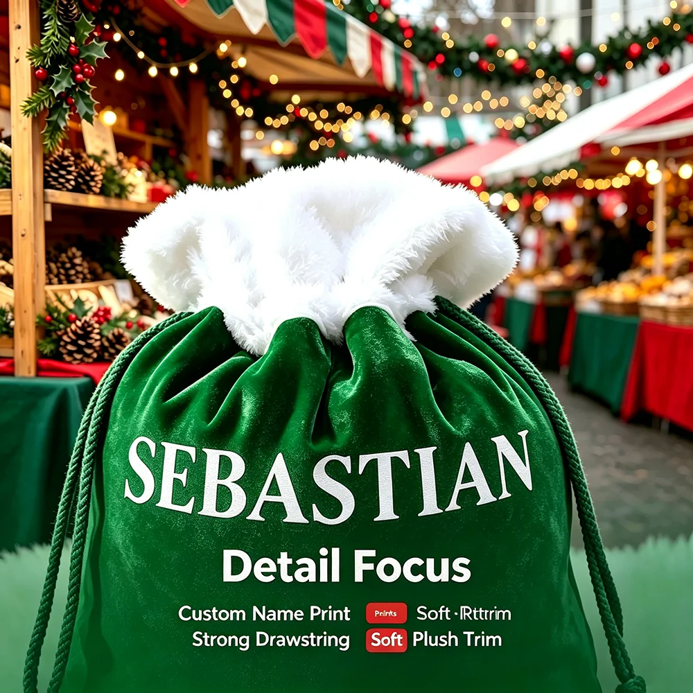 Personalized Christmas Velvet Gift Sack with Drawstring Closure Luxury Santa Sack for Easy Packing And Reusable Gift Giving