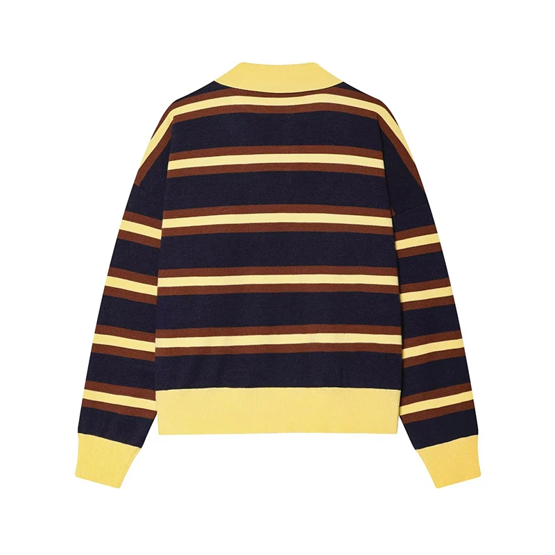 เสื้อสเวตเตอร์คอปกถักลายทาง YENKYE แขนยาว สไตล์ลำลอง สำหรับผู้หญิง แฟชั่นเก๋ไก๋