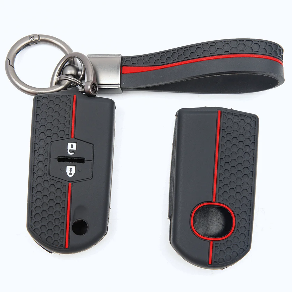 For Mazda 2 3 5 6 CX 5 CX 7 CX 9 RX 8 MX 5 MPV Soft Silicone Smart Key Protector Lanyard Key Ring Button Access Protection