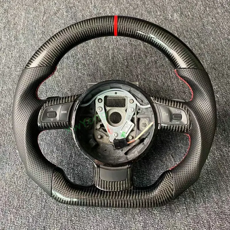 100% Real Carbon Fiber / Forged Carbon Leather Car Steering Wheel For Audi TT R8 A38P