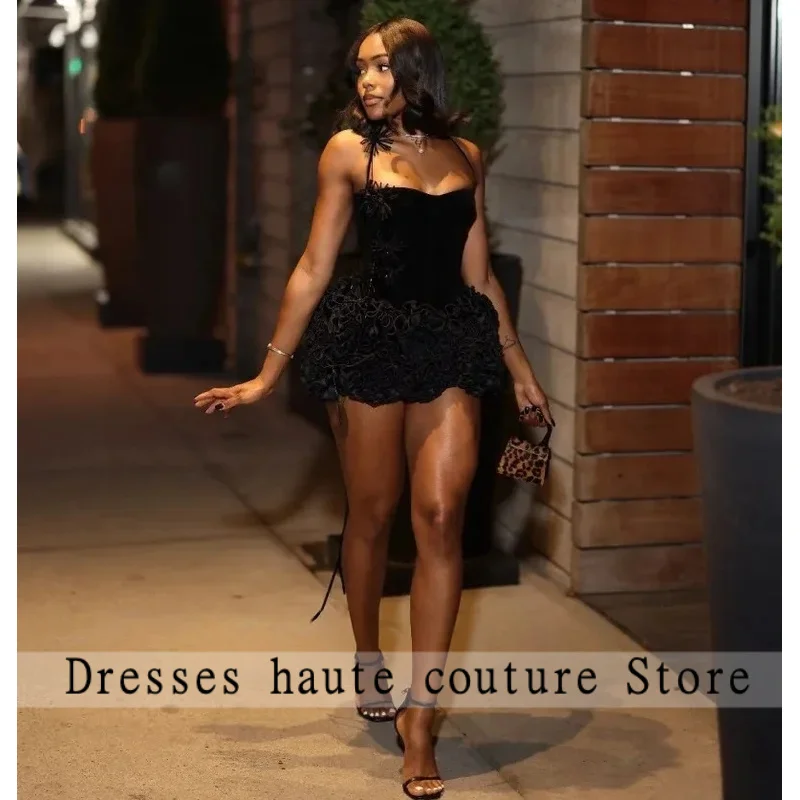 

Sexy Short Prom Dresses For Black Girls Halter Ruffles African American Birthday Party Homecoming Cocktail Dresses Customized