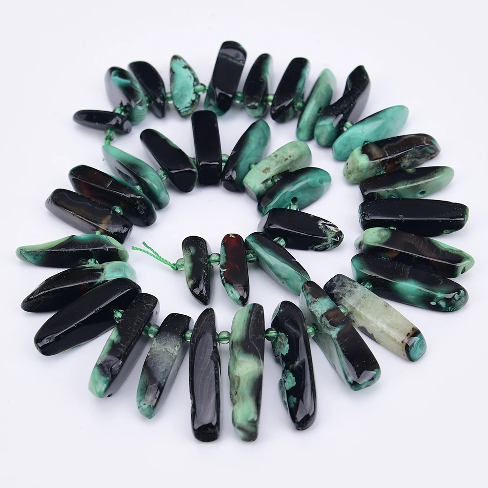 APDGG Big Natural Mix Black Green Color Agate Stone Fancy Top Drilled Loose Pendant Beads 15.5''