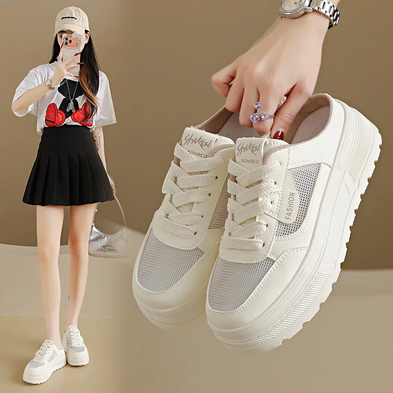 

Women's Half Slippers 2026 Summer Thick soled Outdoor Lazy Shoes Breathable White Shoes