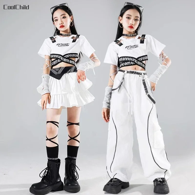 Hip Hop Kids K-pop Crop Top Street Dance Cargo Pants Pleated Skirts Girls Streetwear Children Jazz Costumes Stage Clothes Sets