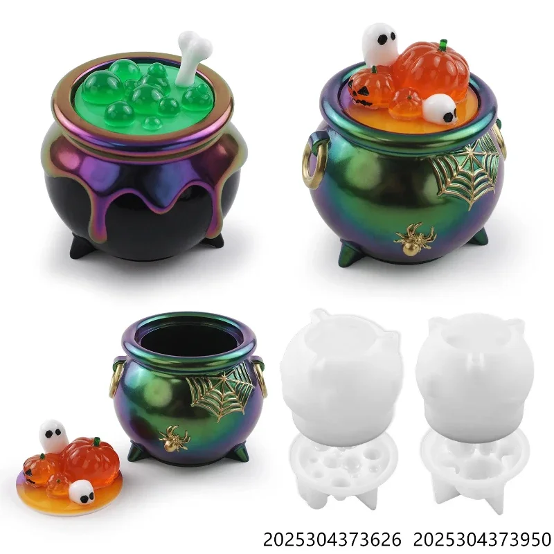 Premium Halloween Cauldron Pumpkin ContainerEpoxy Resin MoldCrystal Clear DIY Jewelry Box Casting Molds for Resin Art And Crafts