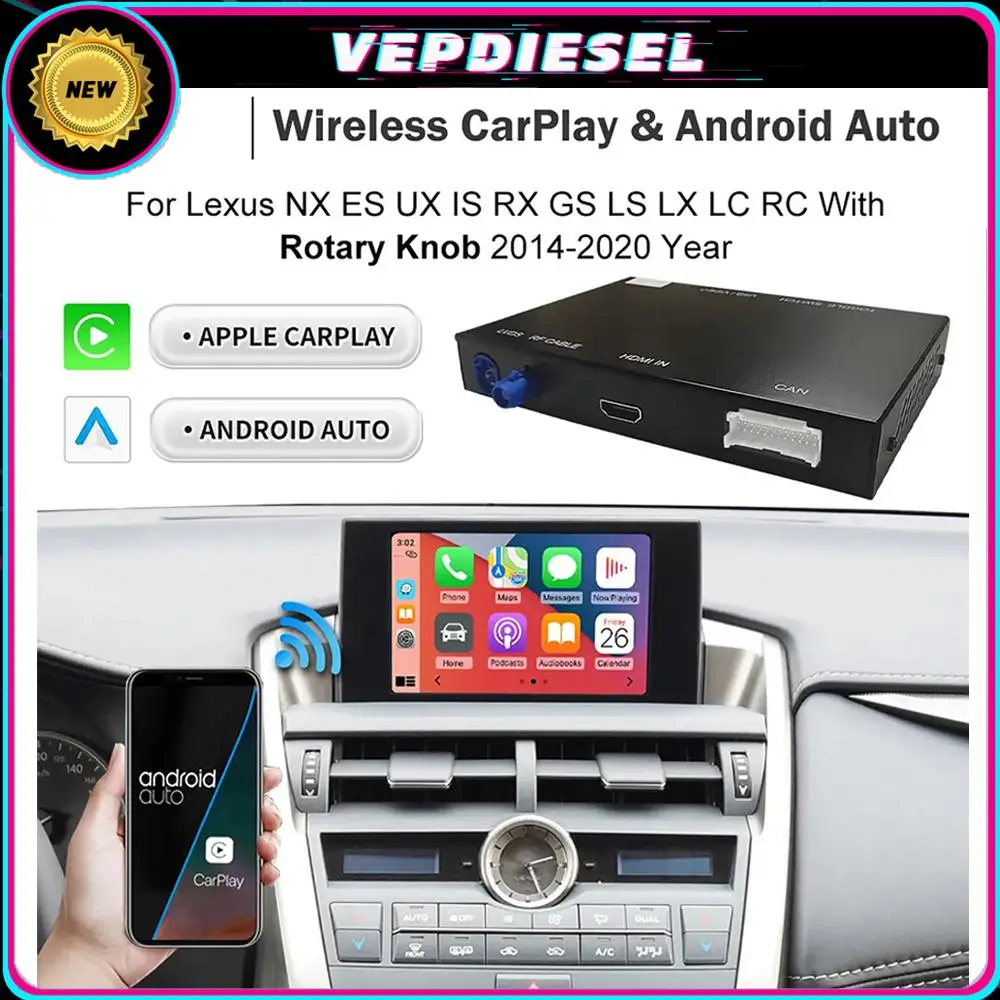 

Новый беспроводной CarPlay для низкой конфигурации Lexus NX RX IS ES GS RC LS LX LC UX CT 2014-20 зеркальная ссылка AirPlay функции игры в автомобиль