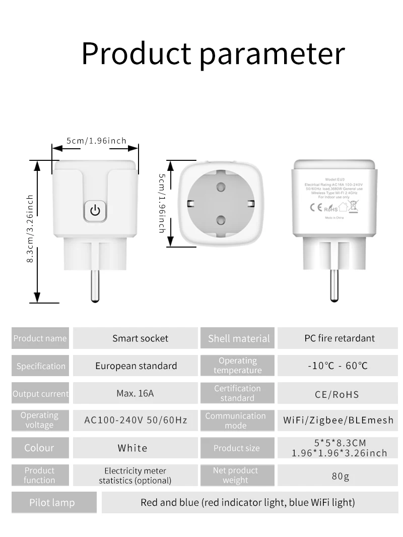 Tuya WiFi Smart-Stecker EU 20A Energiemonitoring Timer-Steckdose App- & Sprachsteuerung Smart Life Kompatibel mit Alexa Google Home – Detail 8