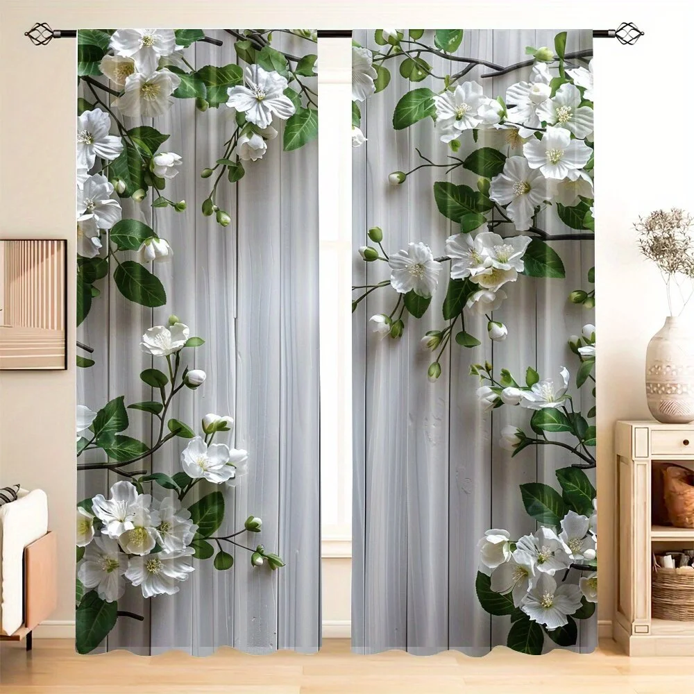

2 шт. 2D плоские шторы, полиэстер, дизайн с принтом зимней гардении, спальня, украшение для дома