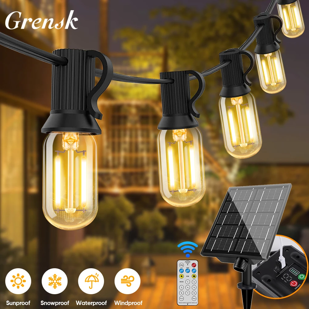 LED Solar String Light 10m 15m 18m 30m T22 Tubular Led Filament Bulb 24V Festoon Solar Garland Patio Backyard Garden Party Decor