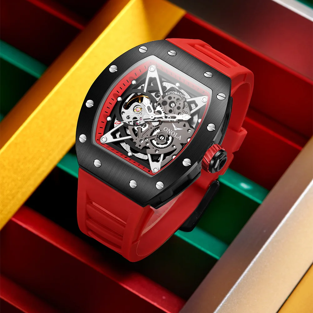 الساعات الفاخرة الرجال الأزياء الجوف التلقائية الميكانيكية ووتش للرجال الرياضة سيليكون حزام للماء الرياضة ساعة الذكور #3