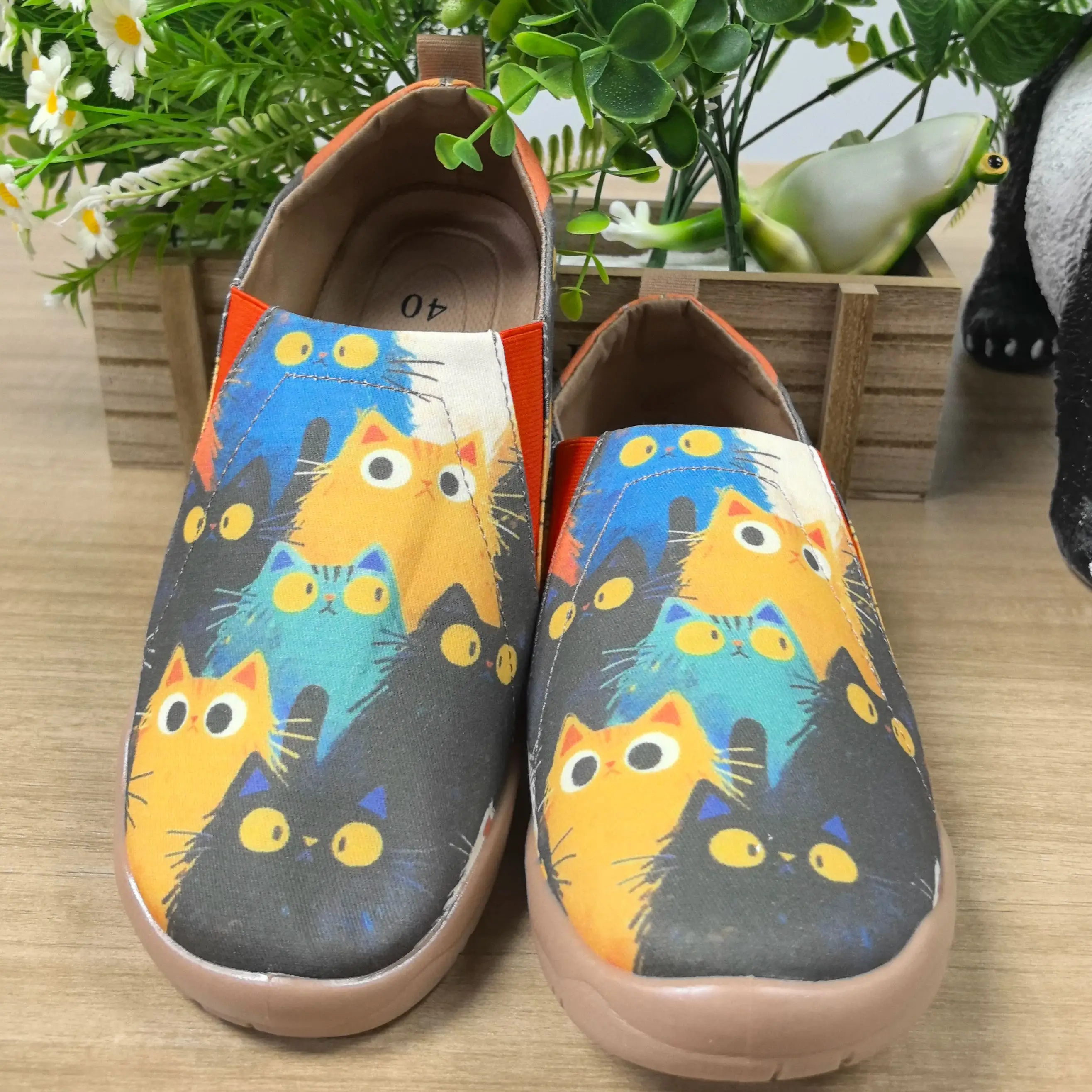 Women's Spring and Summer New Fashion Animal Cartoon Cat Print Casual Shoes, Comfortable Shallow Low-Cut Soft Soles, Lightweight and Breathable Large Size Women's Shoes