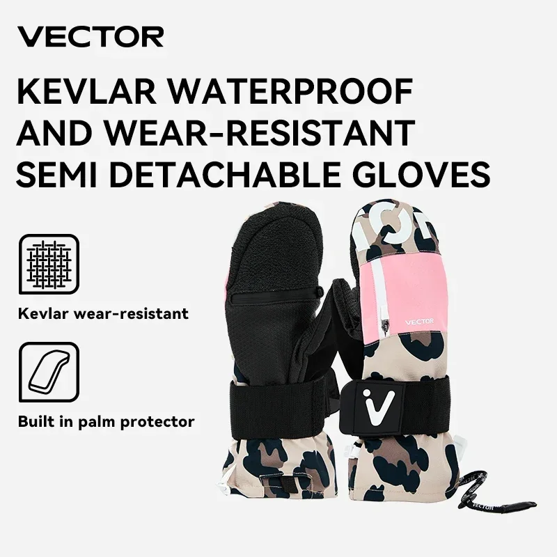 Vector Women Men Outdoor Double Board Snowboard Kevlar Waterproof Wear-resistant Semi Detachable Gloves 3M Cotton