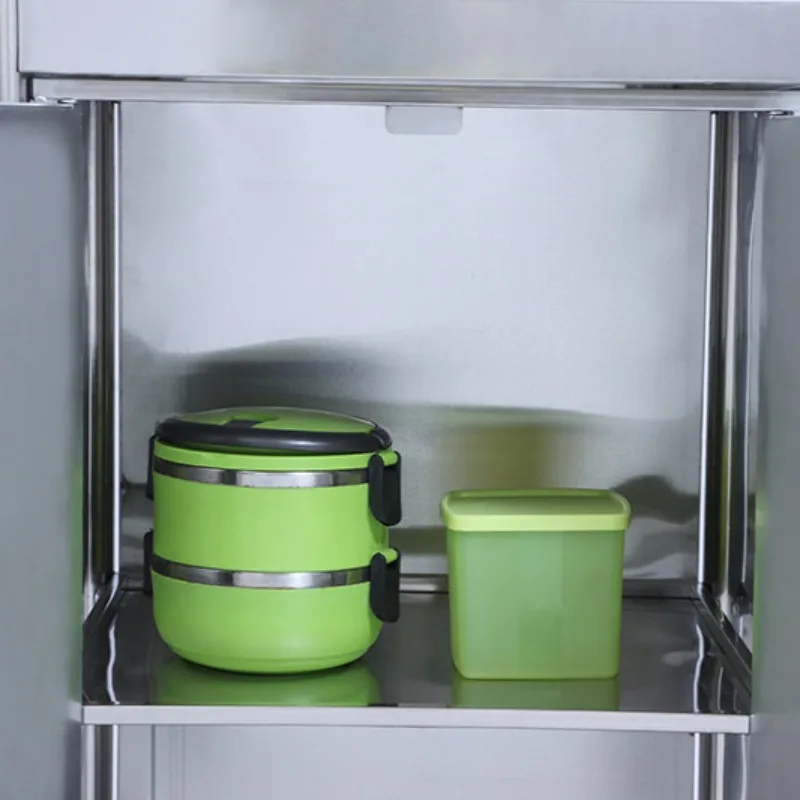 Compartment model movable stainless steel storage rack with cabinet doors, stainless steel stove rack, floor-standing with door,