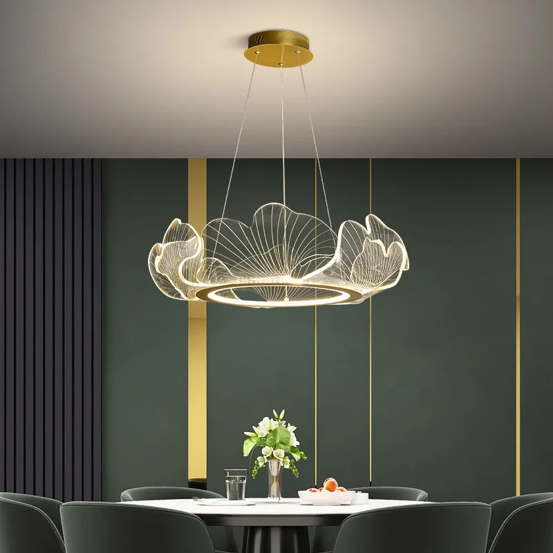 Postmodern Light Luxury Living Room Chandelier Dimmable Nordic Modern Minimalist Dining Room Bedroom Lotus Leaf Led Light Lamp