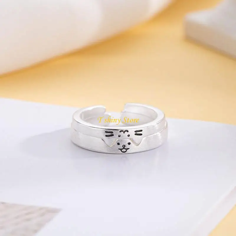 N58F Delicate Pet Rings Jewelry His and Hers Rings Jewelry Portable and Stylish Couple Rings Adornment for Gifts