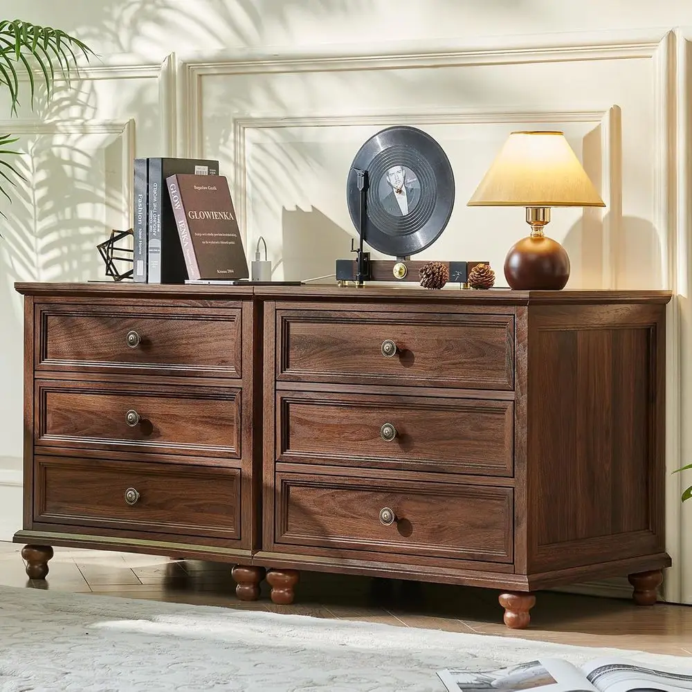 

2-Piece Nightstand Set with Charging Station, 24 Wide End Table, 3 Drawers, Suitable for Bedroom or Living Room, Wooden Brown Fi