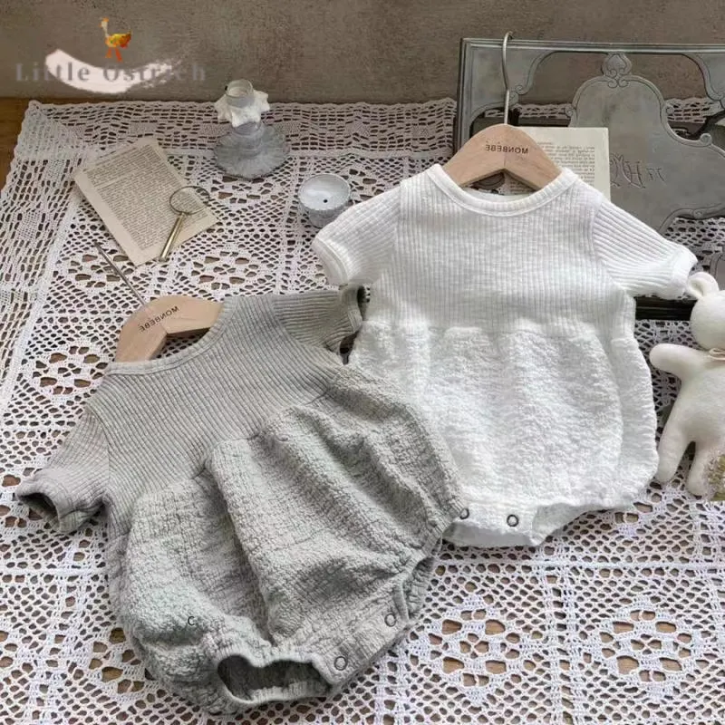 

Newborn Baby Girl Boy Cotton Ribbed Romper Summer Infant Toddler Child Short Sleeve Jumpsuit Casual Pullover Baby Clothes 3-18M