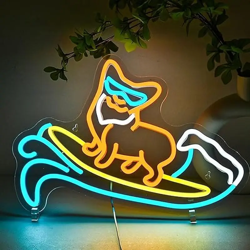 

Неоновые вывески Corgi для серфинга на заказ для магазинов серфинга, пляжных домов, гостиных, детских комнат, декор для вечеринки, 5/12 В, вывеска с регулируемой яркостью с питанием от USB