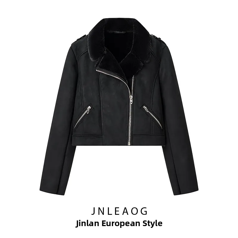 

JNLEAOG Осенняя Новая Модная Женская Универсальная Куртка-Пальто из Кожи и Искусственного Меха с Подкладкой из Полиэстера, Приталенного Кроя