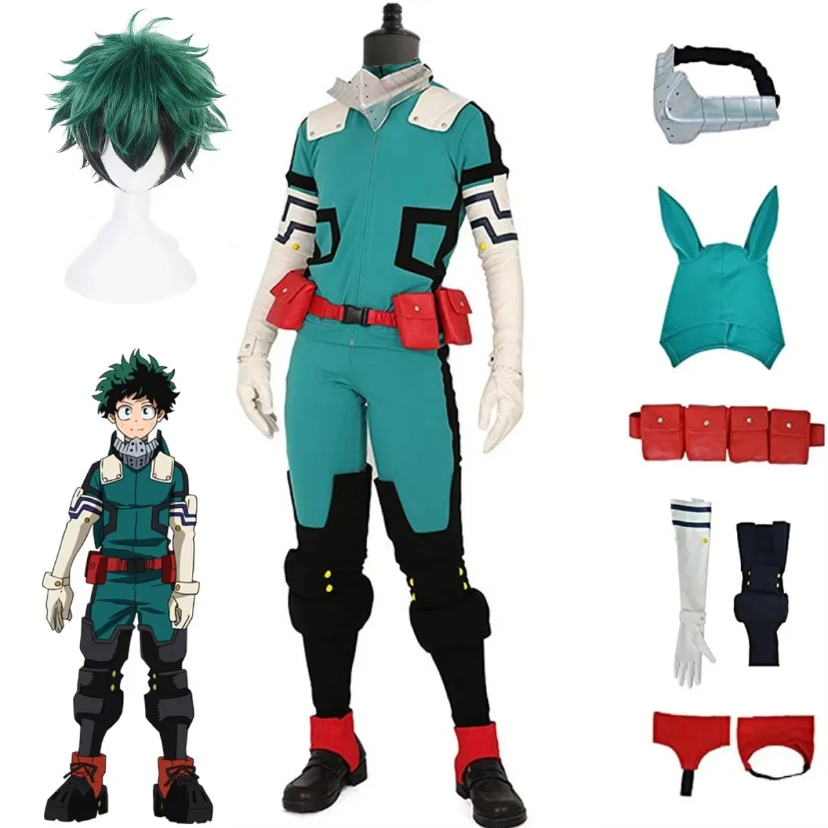 

Anime Figures My Hero Academia Izuku Midoriya Cosplay Costume Deku Battle Cosplay Wig Halloween Costume Carnival Unisex Set