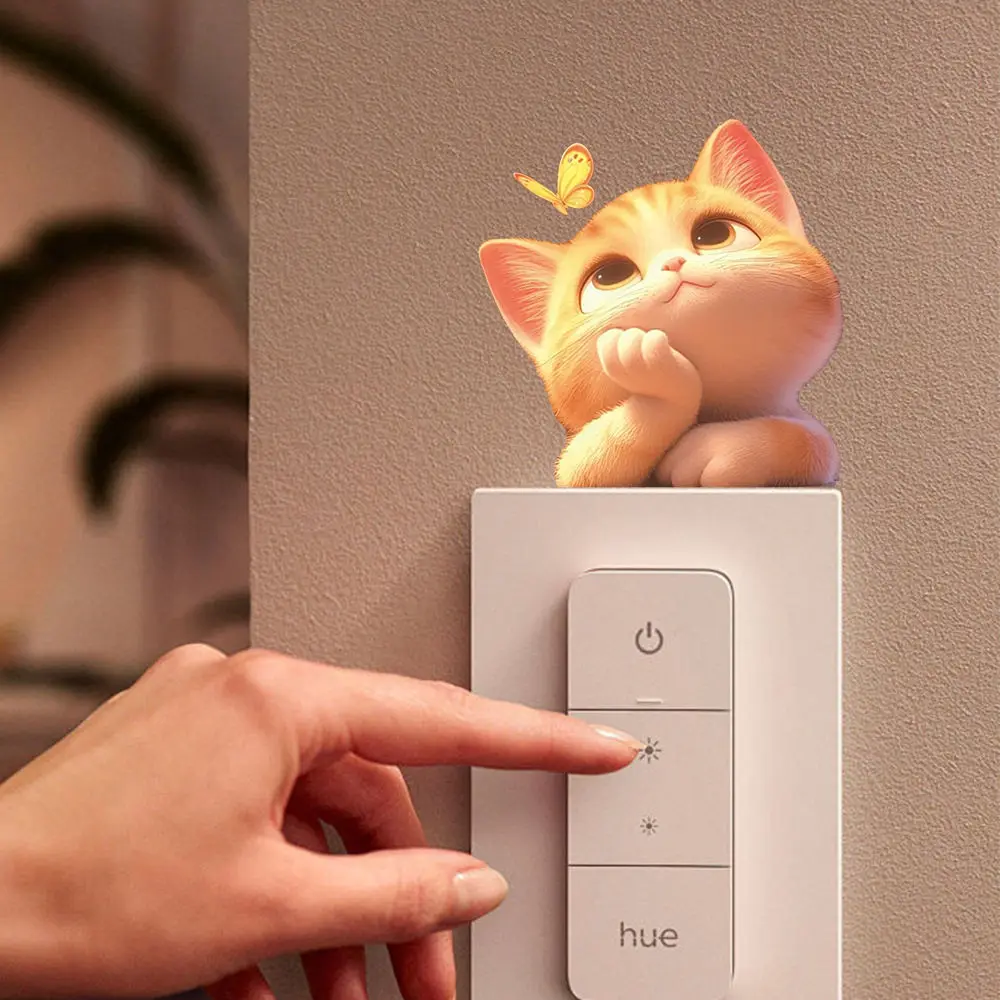 Orange Cat Touching Chin Light Switch Phone Wall Stickers For DIY Home Decoration Cartoon Animal