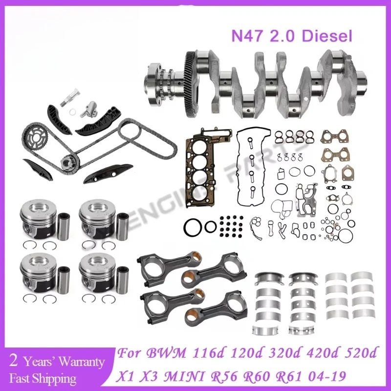 N47 Engine Rebuild Timing Chain Kit Crankshaft ConRod Bearing Piston Gasket Set for  MINI 2.0 116d 418d 520d X1 X3 X5 2.0L