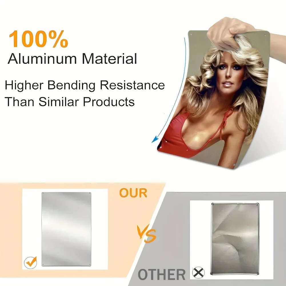 مسطح ثنائي الأبعاد، قطعة واحدة من ملصق Farrah Fawcett Vintage Pin-Up - ديكور فني جداري معدني ريترو هوليوود جلامور - لافتة ألومنيوم متينة