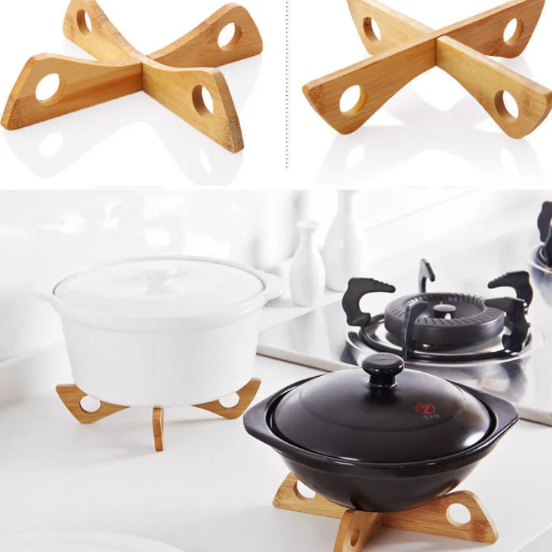 

Heat Insulation & Anti-Slip Pads + Wooden Pot Rack + Detachable Pot Bracket Multi-Functional Kitchen Organizer for Space-Saving