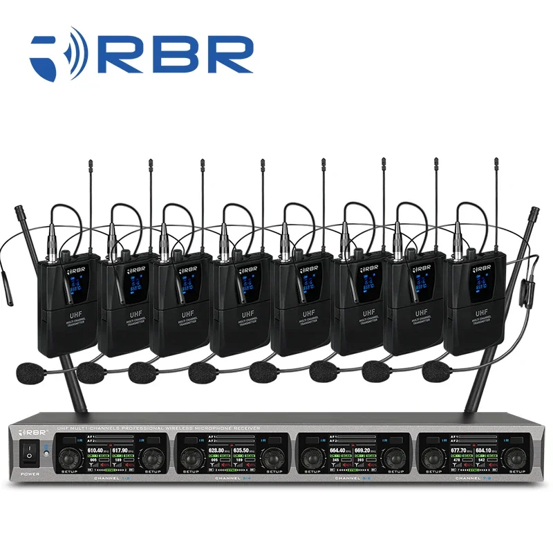 

Colorful screen bm7078 uhf 8 channels Headset Wireless Microphone System with 600 frequency